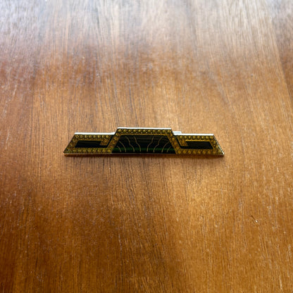 Vintage Art Deco Geometric Bar Brooch | Black Enamel & Gold Tone Swirl Pin