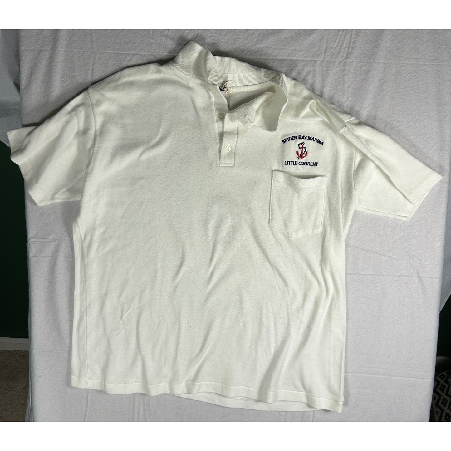Vintage 90s Spider Bay Marina Little Current Polo Shirt, White Single Stitch, XL
