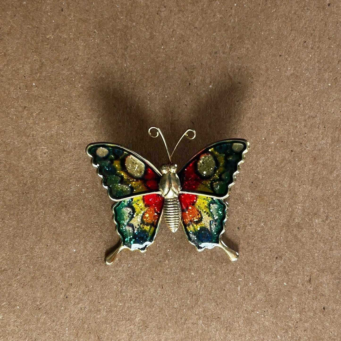 Multicolor Enamel Butterfly Brooch Pin with Metal Accent, 2 Inch