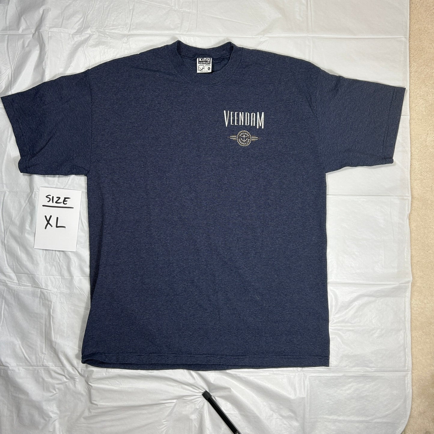 Vintage XL Holland America Line Veendam Embroidered T-Shirt Blue Stripe USA