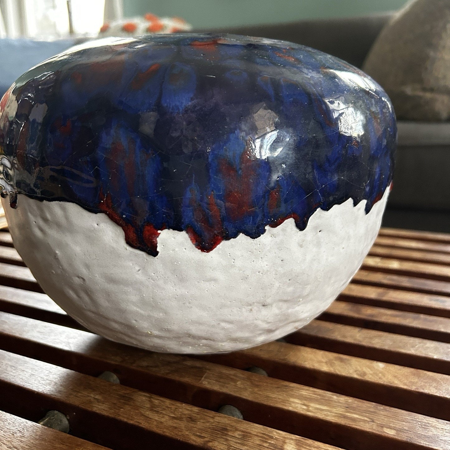 VANNA Handmade Signed Ceramic Vase, Decorative Abstract Blue Red White