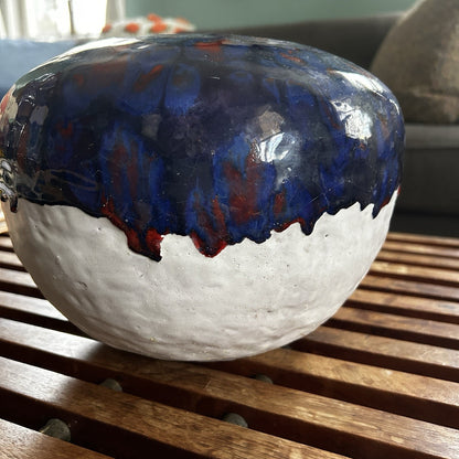 VANNA Handmade Signed Ceramic Vase, Decorative Abstract Blue Red White