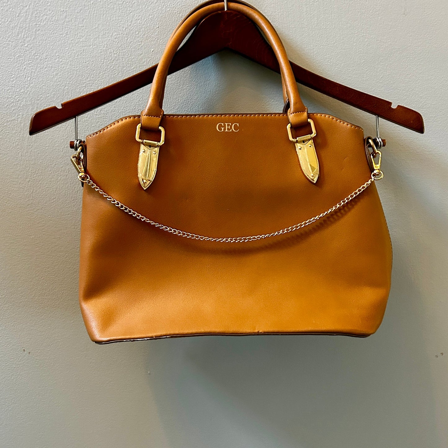 Danbury Mint Sedona Tan Faux Leather Satchel Monogram GEC