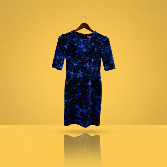 Betsey Johnson Blue Floral Sheath Dress, Knee Length, Size 2