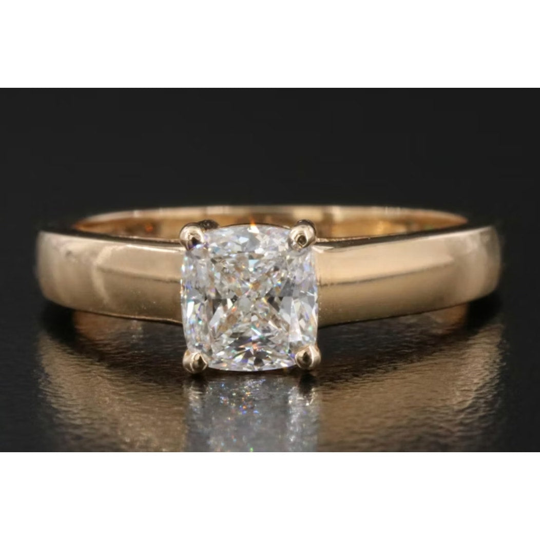 GIA Certified 1.01 CT Internally Flawless Cushion Cut Diamond Solitaire Ring in 18K Yellow Gold