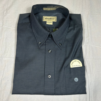 NWT Eddie Bauer Men’s Large Navy Micro-Check Wrinkle-Resistant Dress Shirt
