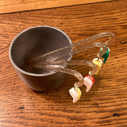 Whistle Swizzle Sticks Set of 4 Multicolor Plastic Barware Lightweight