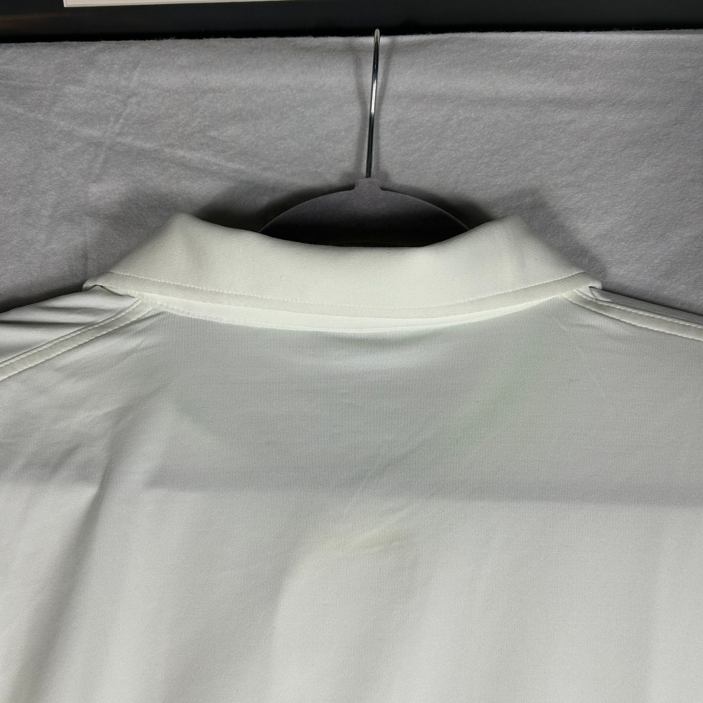 Dunning Golf Men's Large Performance Polo Shirt White with Green & Gray Stripes