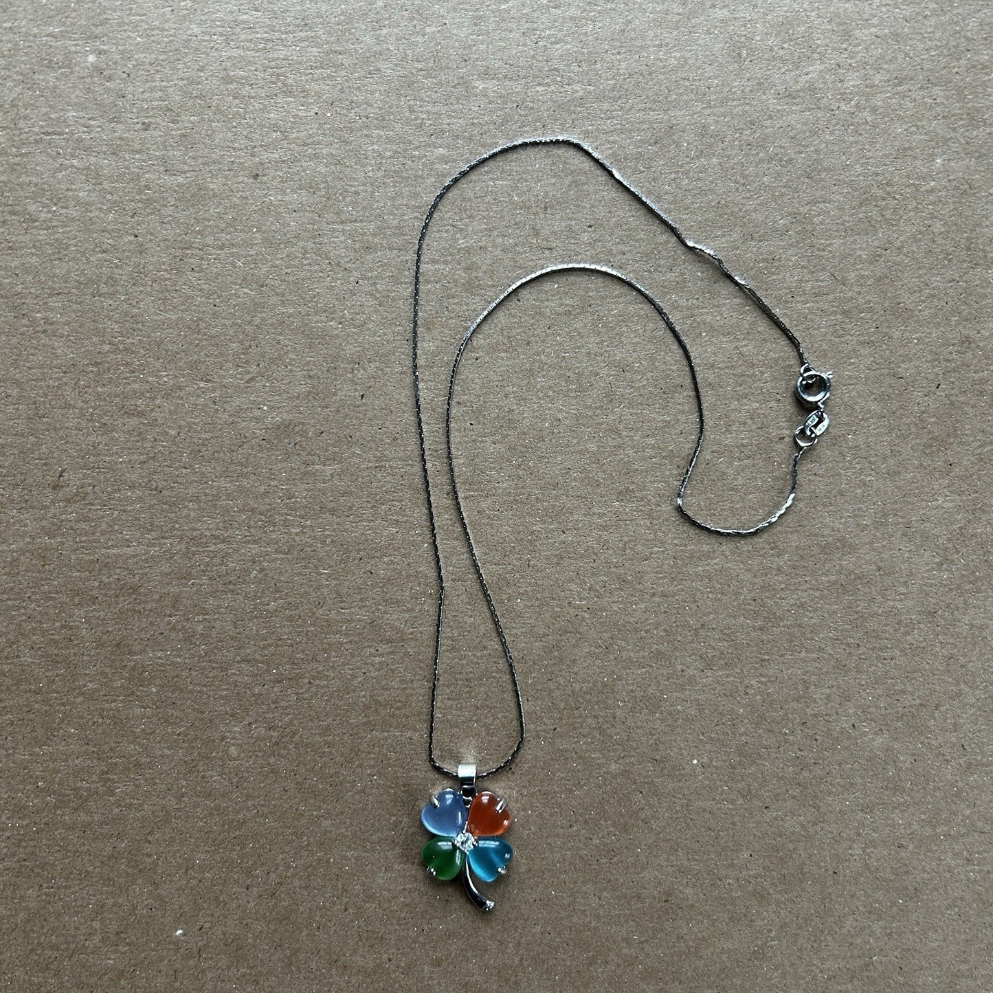 18k Gold Plated Gemstone Four-Leaf Clover Pendant Necklace