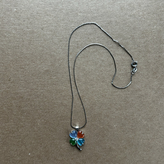 18k Gold Plated Gemstone Four-Leaf Clover Pendant Necklace
