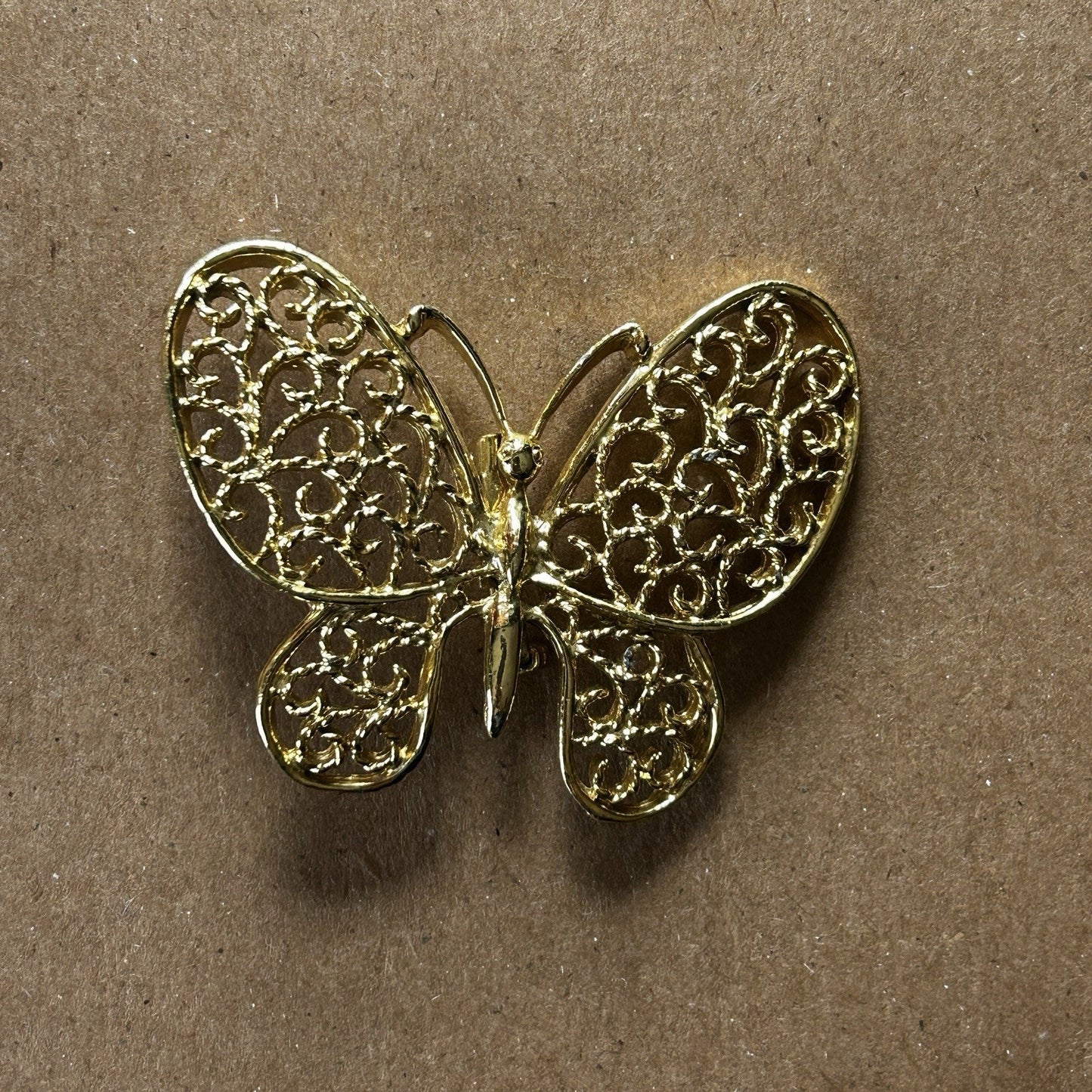 Gold Tone Butterfly Filigree Brooch Pin with Metal, 2 Inch Animal Insect Theme
