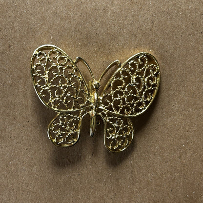 Gold Tone Butterfly Filigree Brooch Pin with Metal, 2 Inch Animal Insect Theme