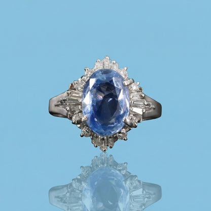 Platinum 3.50 ct Unheated Nat. Ceylon Sapphire and Nat. Diamond Ring, Size 6-GIA
