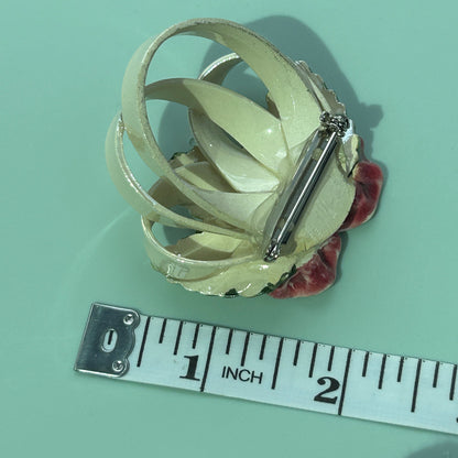 Vintage Hand-Painted Ceramic Rose Brooch, Dimensional Floral Bouquet Pin