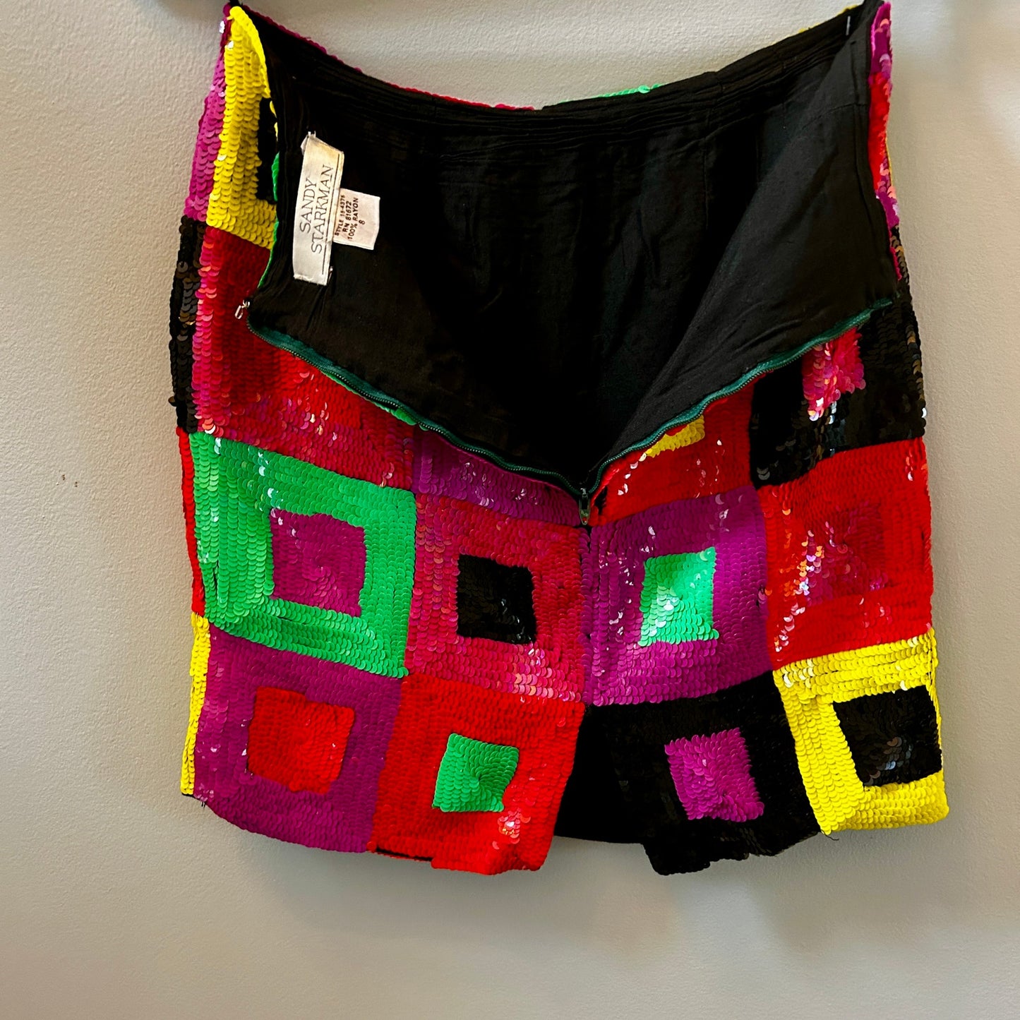 Vintage Sandy Starkman Sequin Mini Skirt Size 8 Neon
