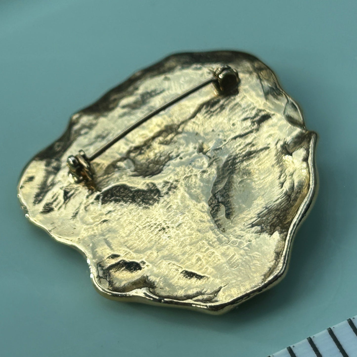 Unique Contemporary Gold-Tone Faux Pearl Brooch Abstract Textured Statement Pin