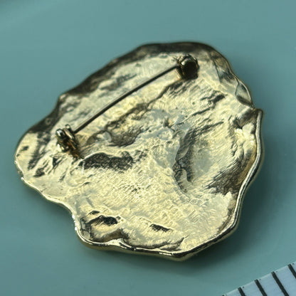 Unique Contemporary Gold-Tone Faux Pearl Brooch Abstract Textured Statement Pin