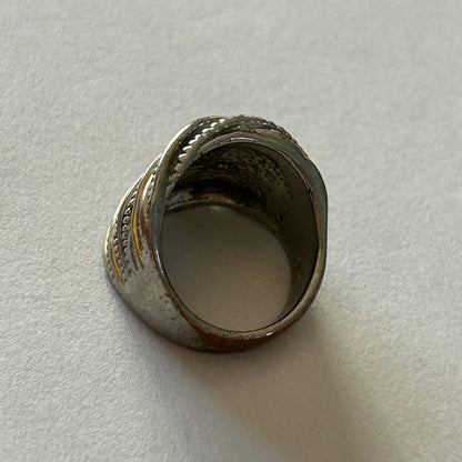 Two-Tone Silver & Gold-Tone Ribbed Statement Ring Size 7