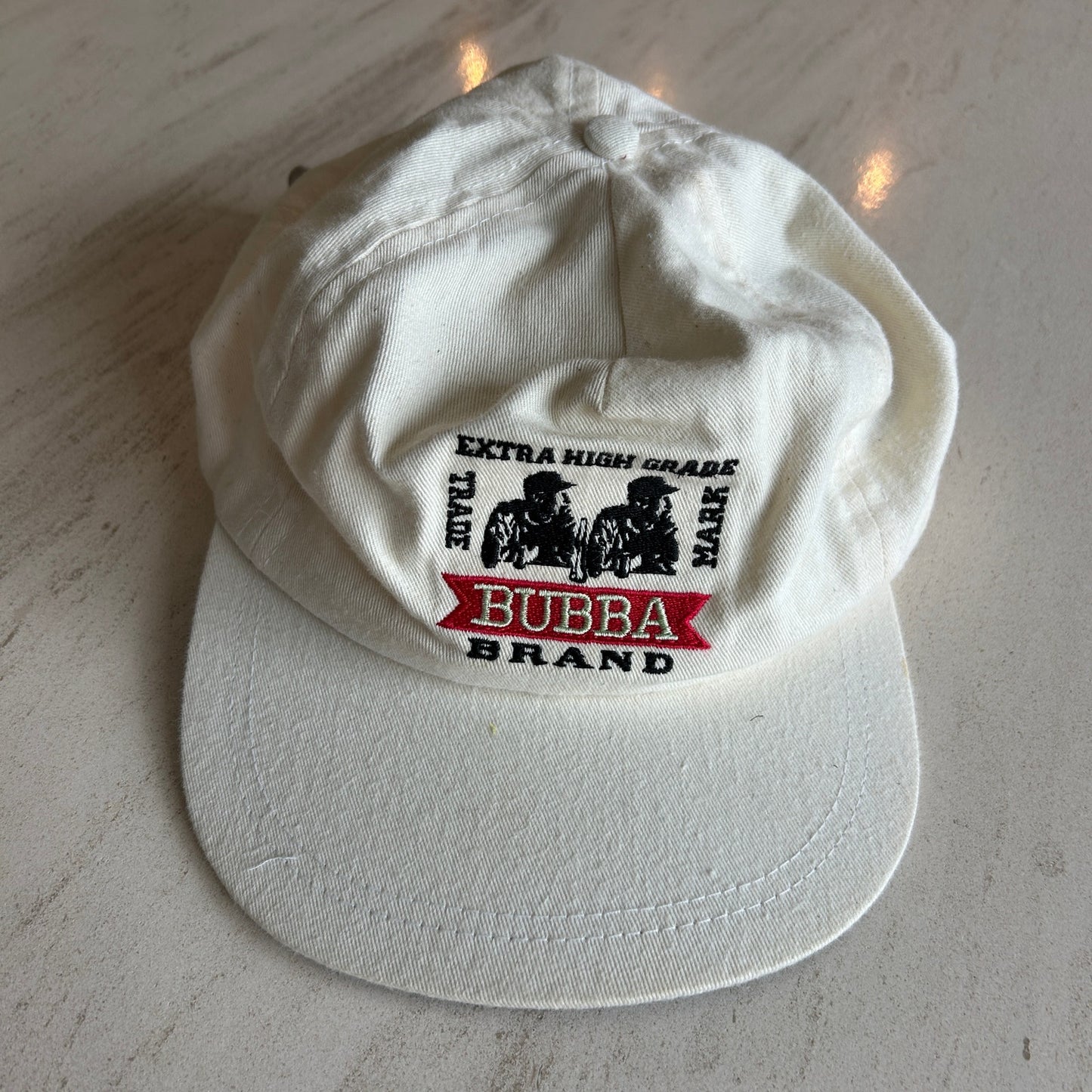 Vintage Bubba Brand Extra High Grade Baseball Hat - Made in USA - Cream Canvas