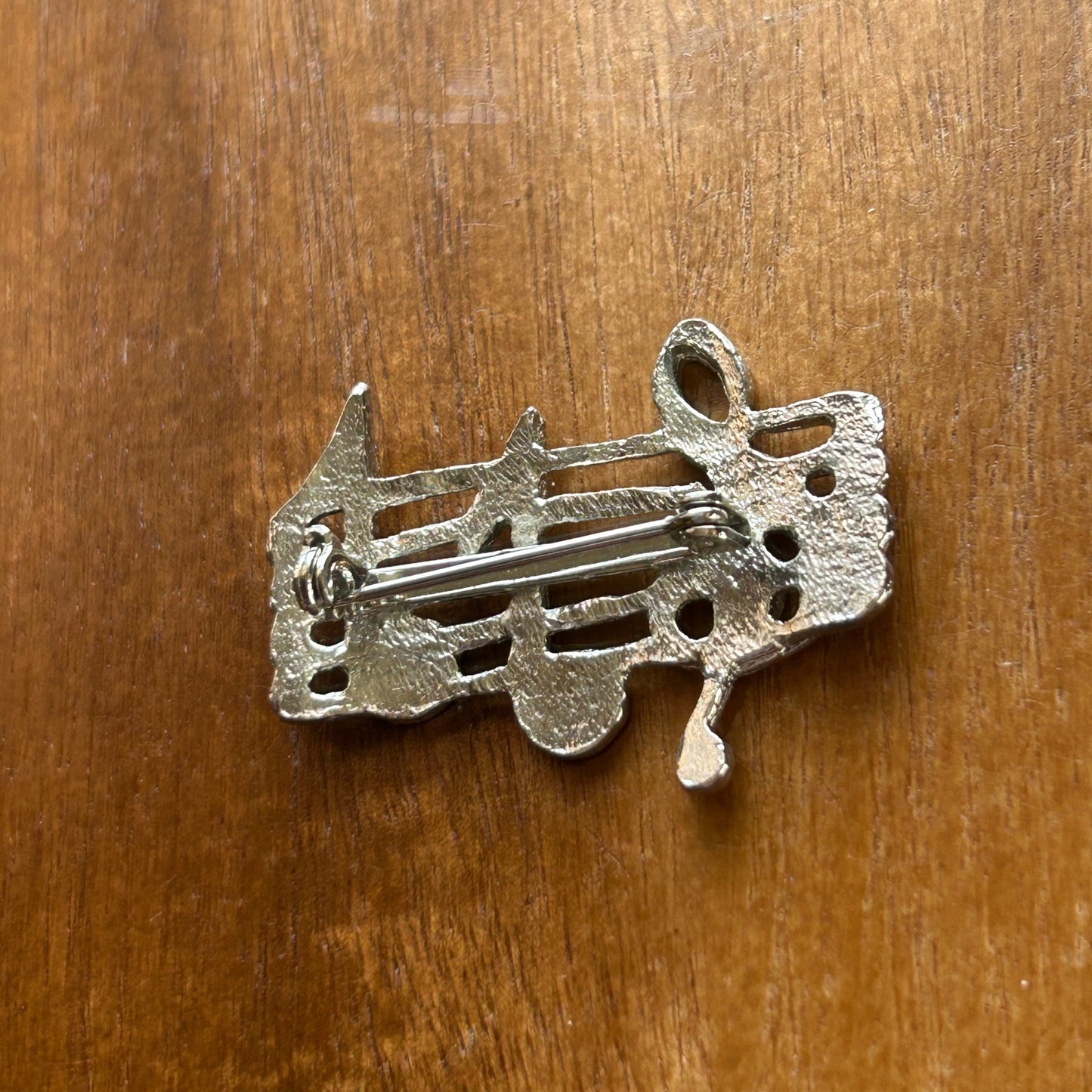 Vintage Silver Tone Music Note Brooch | Treble Clef & Eighth Note Staff Pin | Musician's Statement Jewelry