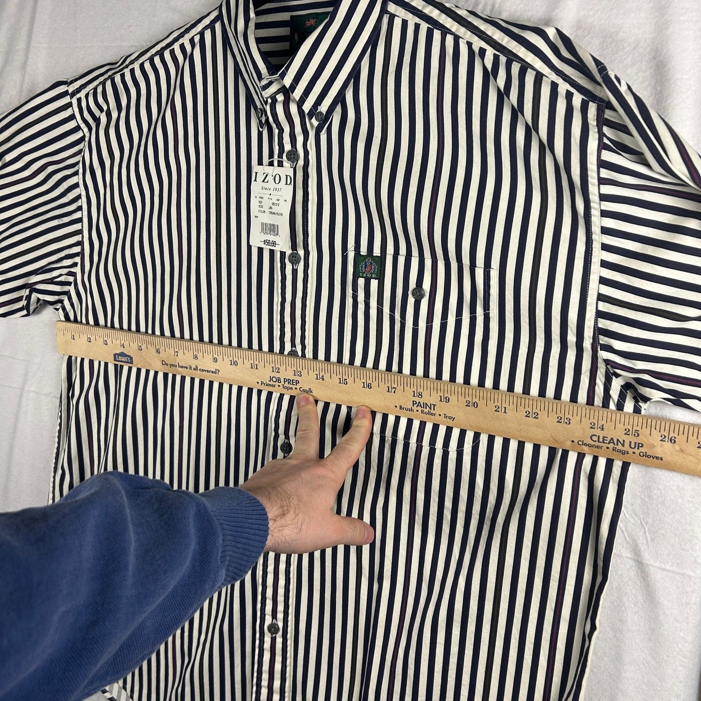 Vintage 90s IZOD Men's Button Down Shirt NWT Navy Cream Olive Stripe Size Large