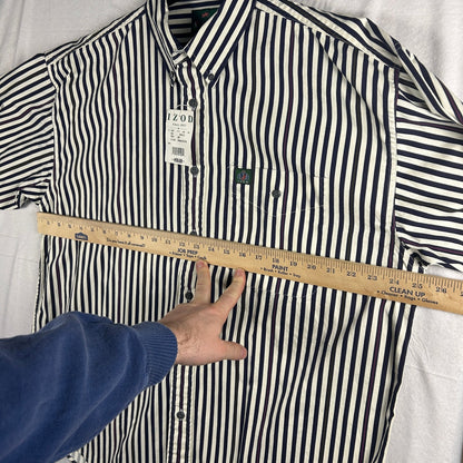 Vintage 90s IZOD Men's Button Down Shirt NWT Navy Cream Olive Stripe Size Large