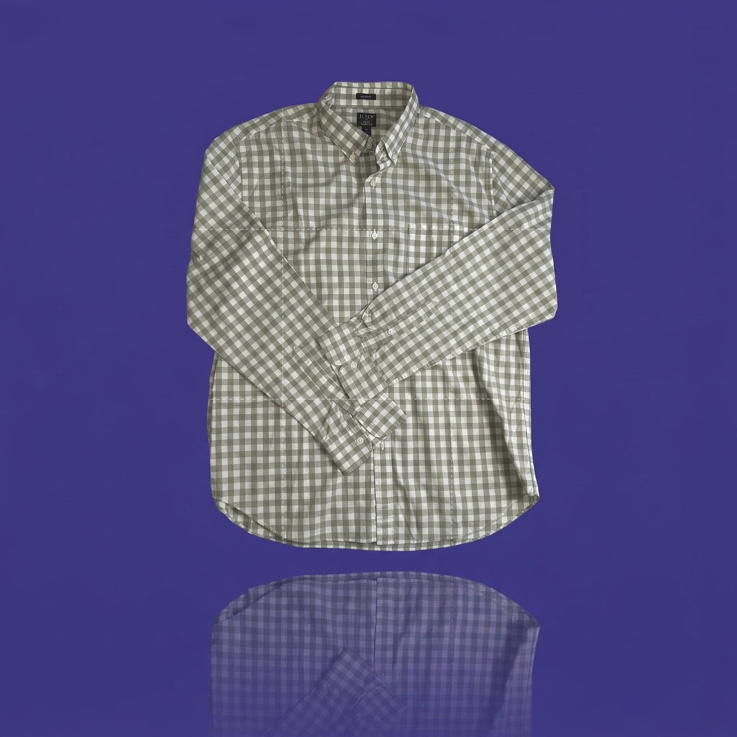 J.CREW Men's Flex Washed Gingham Button Down Shirt - XL Classic Fit - Tan & White