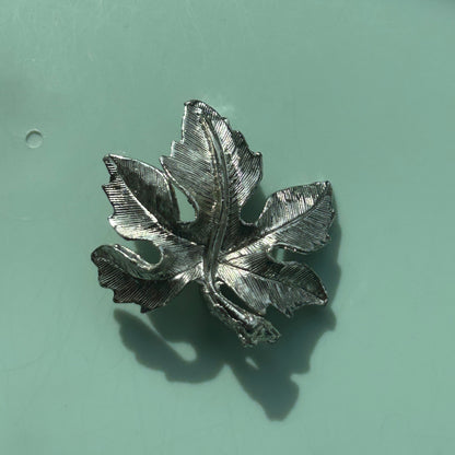 Vintage Silver-Tone Leaf Brooch | Textured Maple Leaf Pin | Mid-Century Jewelry
