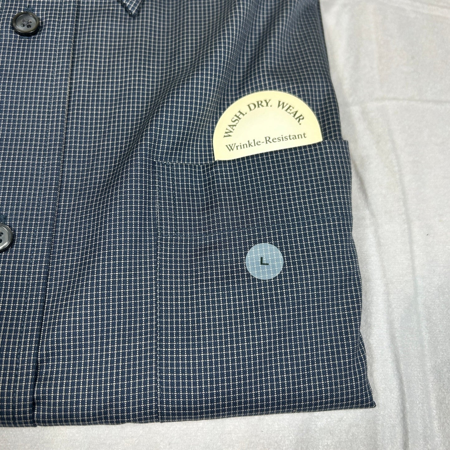 NWT Eddie Bauer Men’s Large Navy Micro-Check Wrinkle-Resistant Dress Shirt