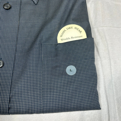 NWT Eddie Bauer Men’s Large Navy Micro-Check Wrinkle-Resistant Dress Shirt