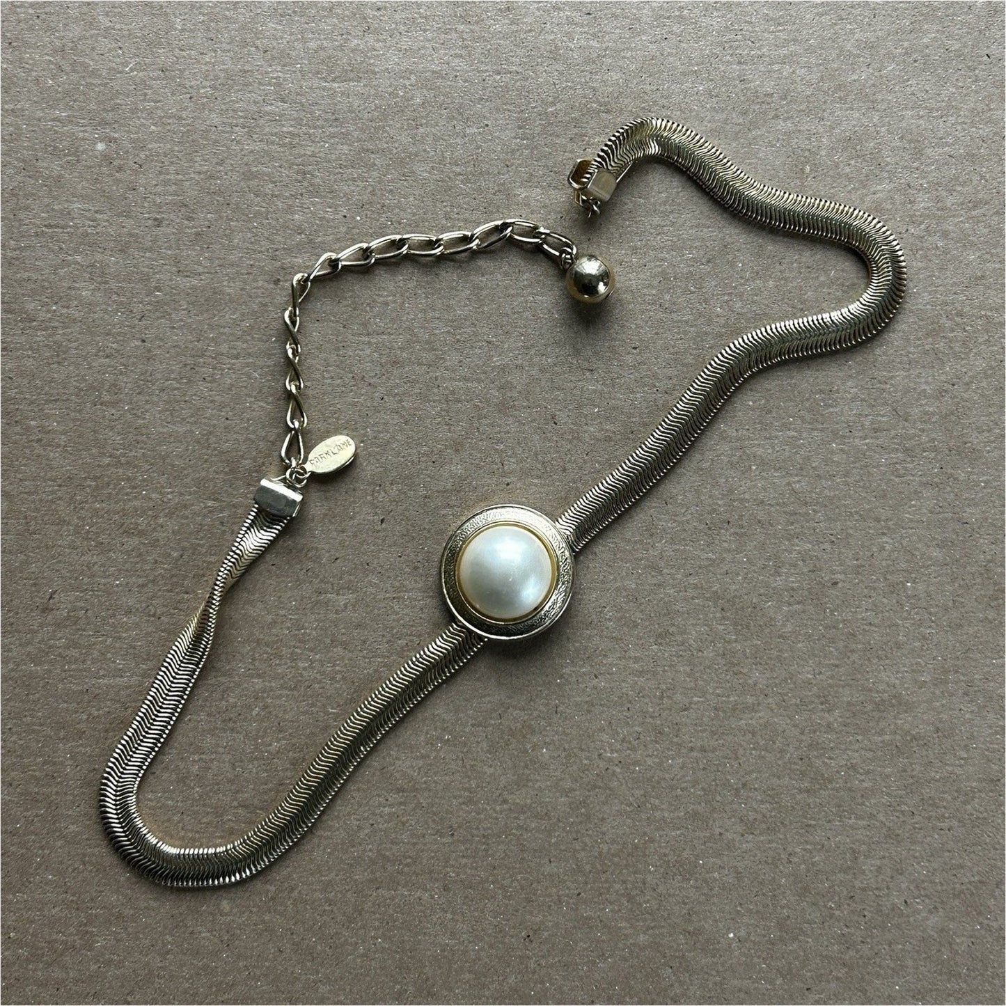 Park Lane Gold Tone Snake Chain Necklace with Imitation Pearl Pendant