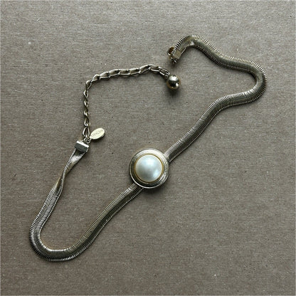 Park Lane Gold Tone Snake Chain Necklace with Imitation Pearl Pendant
