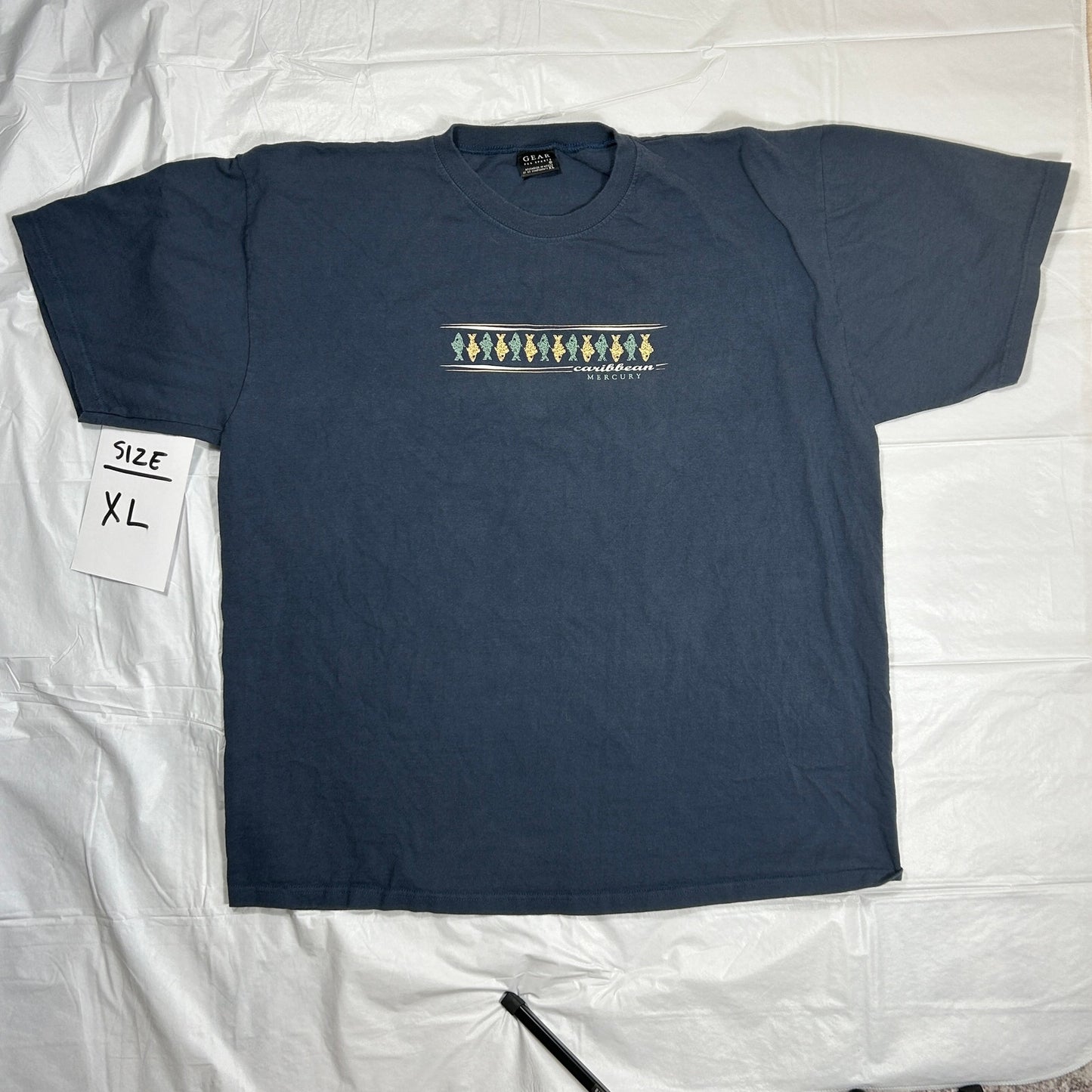 Vintage Gear for Sports Men’s XL Caribbean Mercury T-Shirt Navy Blue Fish Graphic