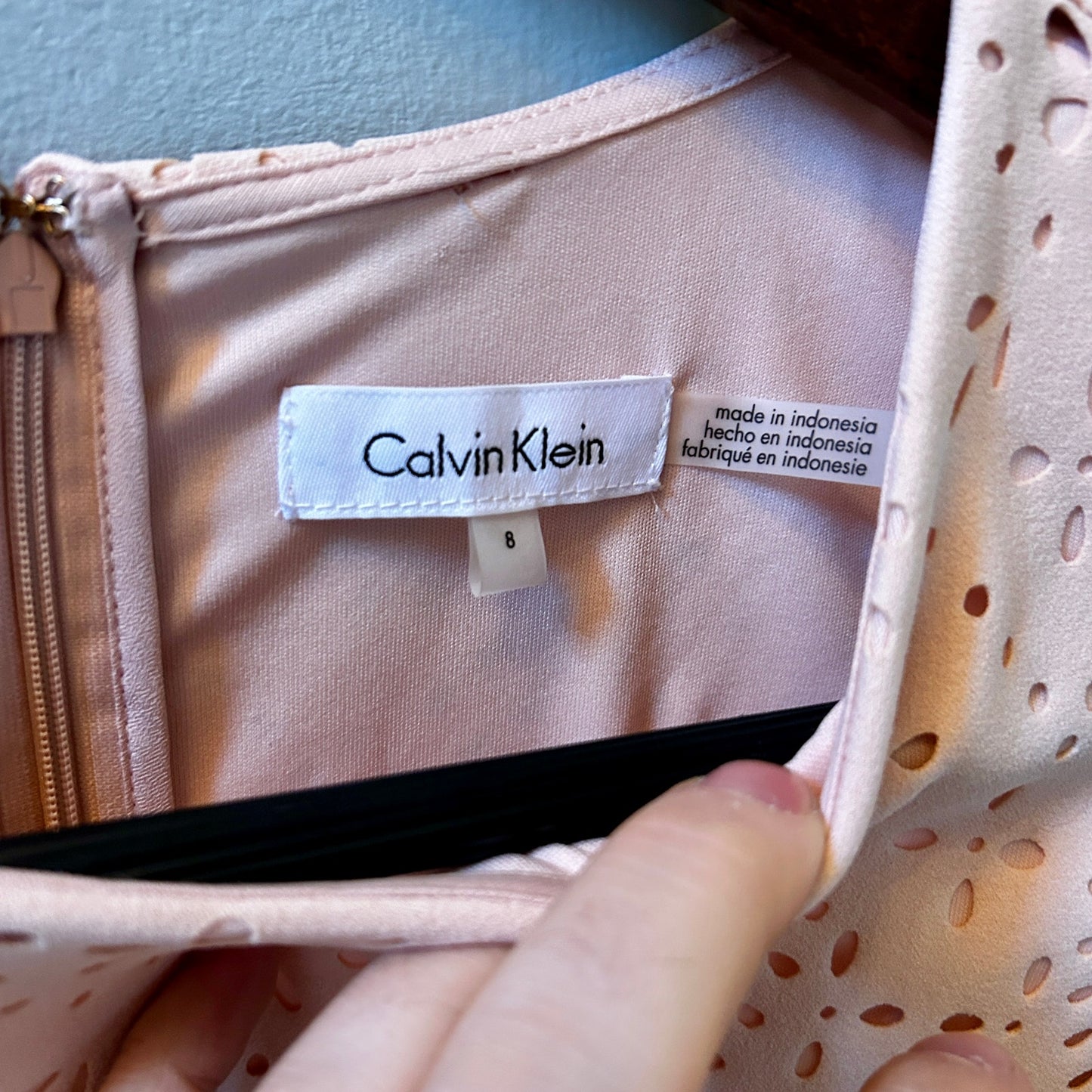 Calvin Klein Blush Pink Laser Cut Eyelet Dress Size 8