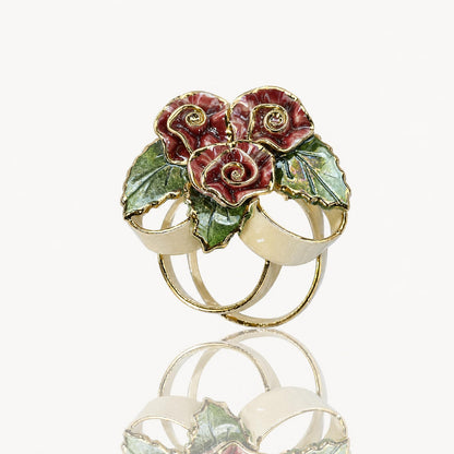 Vintage Hand-Painted Ceramic Rose Brooch, Dimensional Floral Bouquet Pin