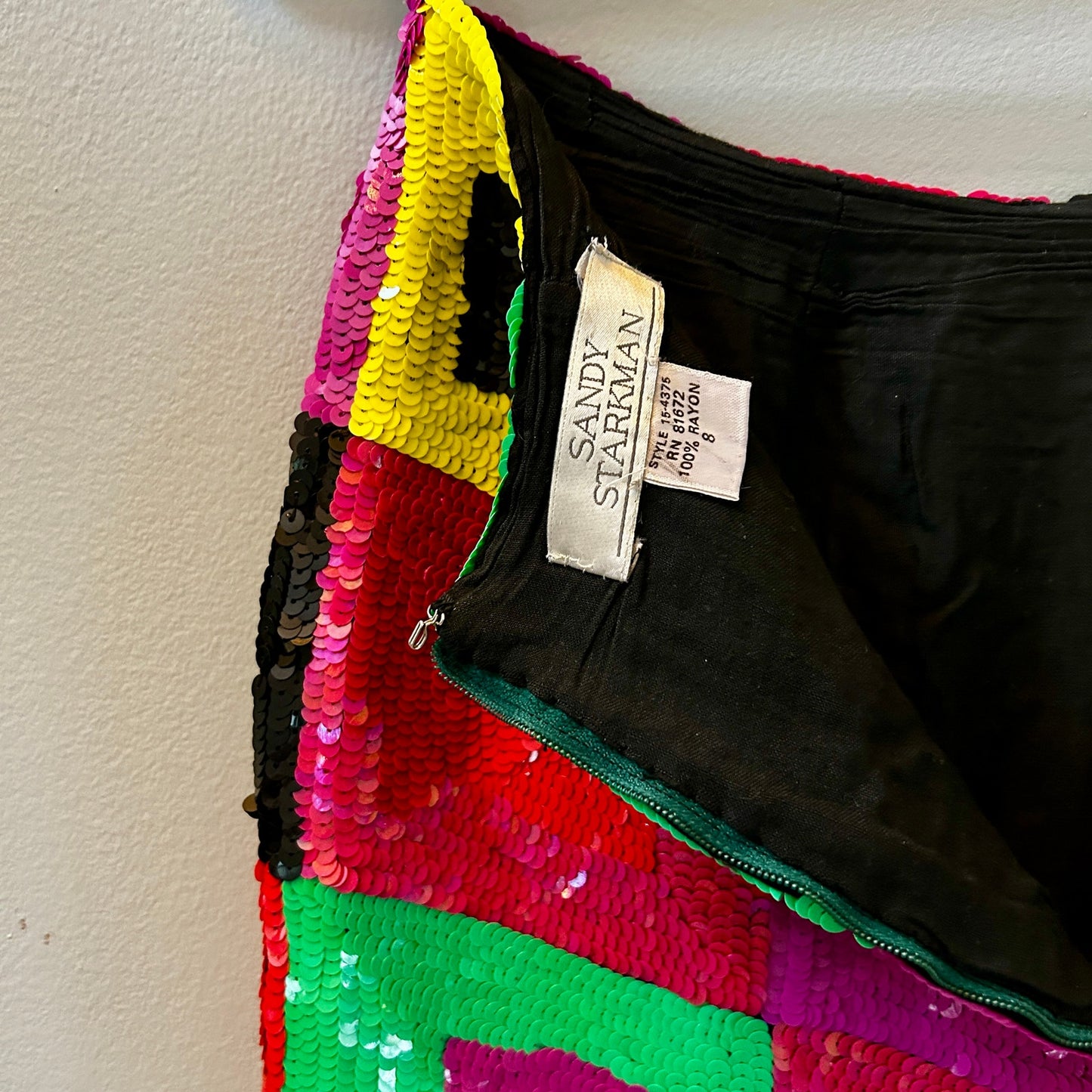Vintage Sandy Starkman Sequin Mini Skirt Size 8 Neon