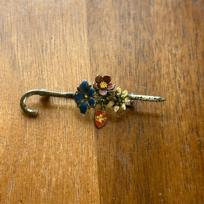 Vintage Enamel Swiss Floral Cane Brooch | Edelweiss, Gentian & Alpine Rose Charm Pin