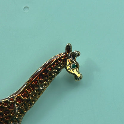 Vintage Enamel Running Giraffe Brooch | Safari Pin | Gold-Tone Animal Jewelry