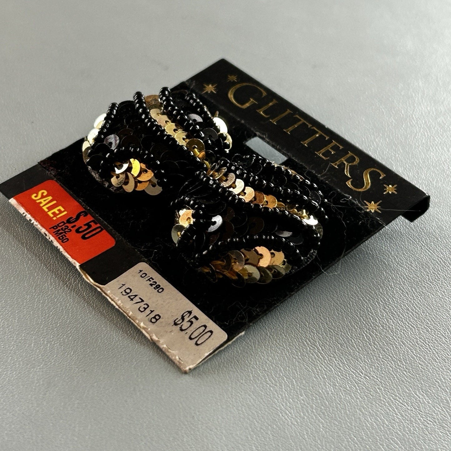 GLITTERS Black & Gold Round Beaded Earrings, Butterfly Closure, Pierced Lobes