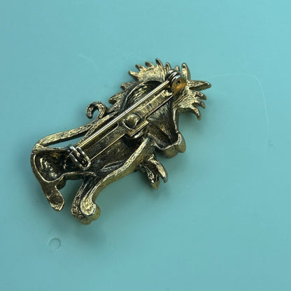 Vintage Gold Tone Lion Brooch – Detailed Regal Mane Figural Lapel Pin