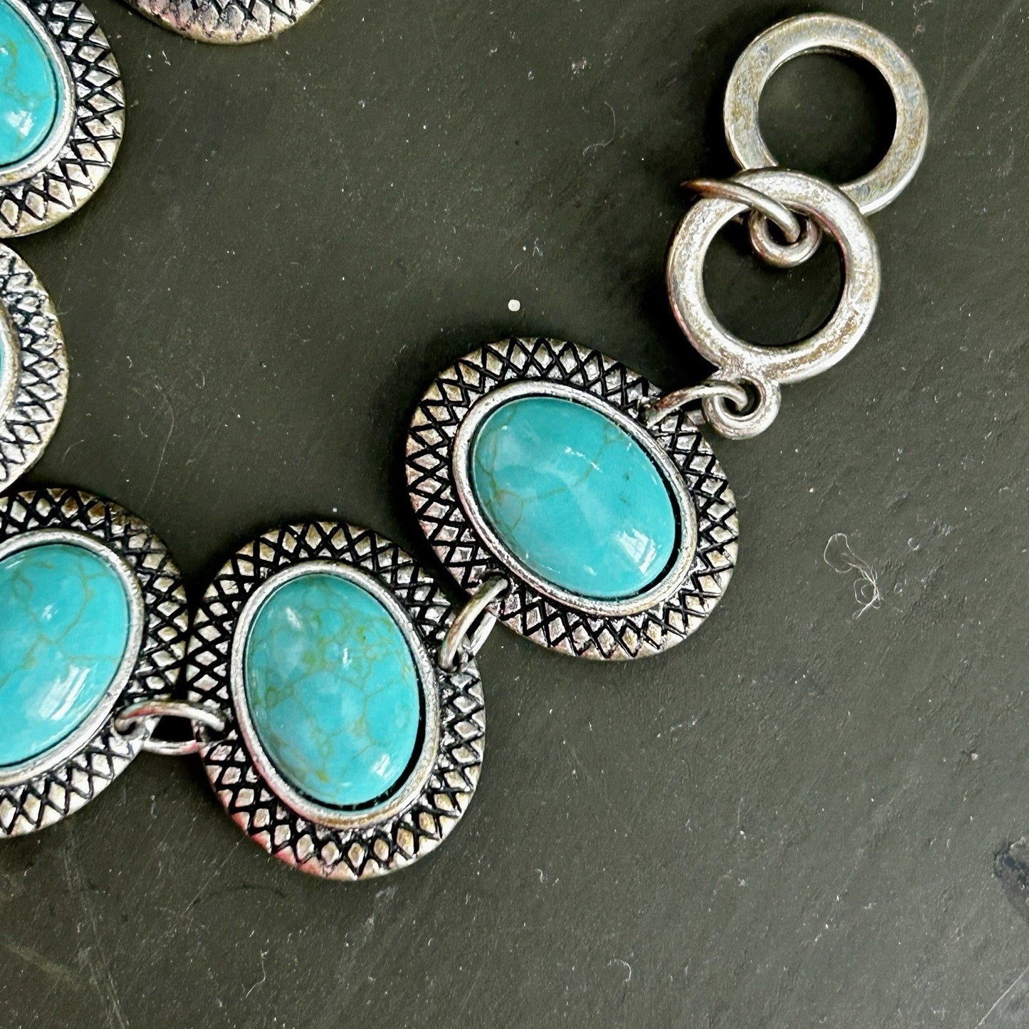 Silver Tone Adjustable Toggle Bracelet with Turquoise Oval Beads