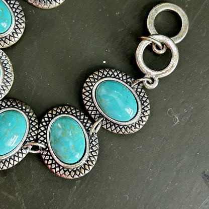 Silver Tone Adjustable Toggle Bracelet with Turquoise Oval Beads