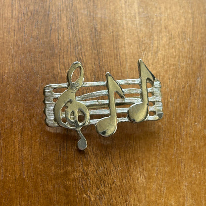 Vintage Silver Tone Music Note Brooch | Treble Clef & Eighth Note Staff Pin | Musician's Statement Jewelry