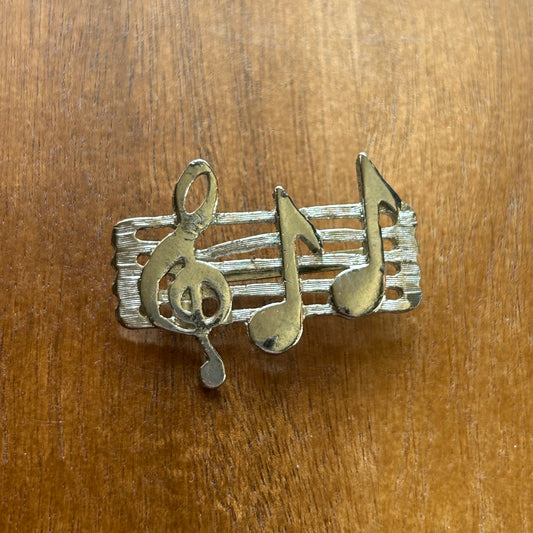 Vintage Silver Tone Music Note Brooch | Treble Clef & Eighth Note Staff Pin | Musician's Statement Jewelry