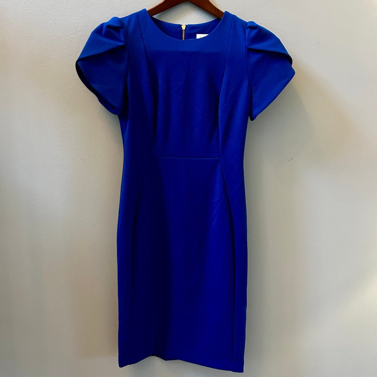 Calvin Klein Royal Blue Sheath Dress Size 4 Tulip Cap Sleeve