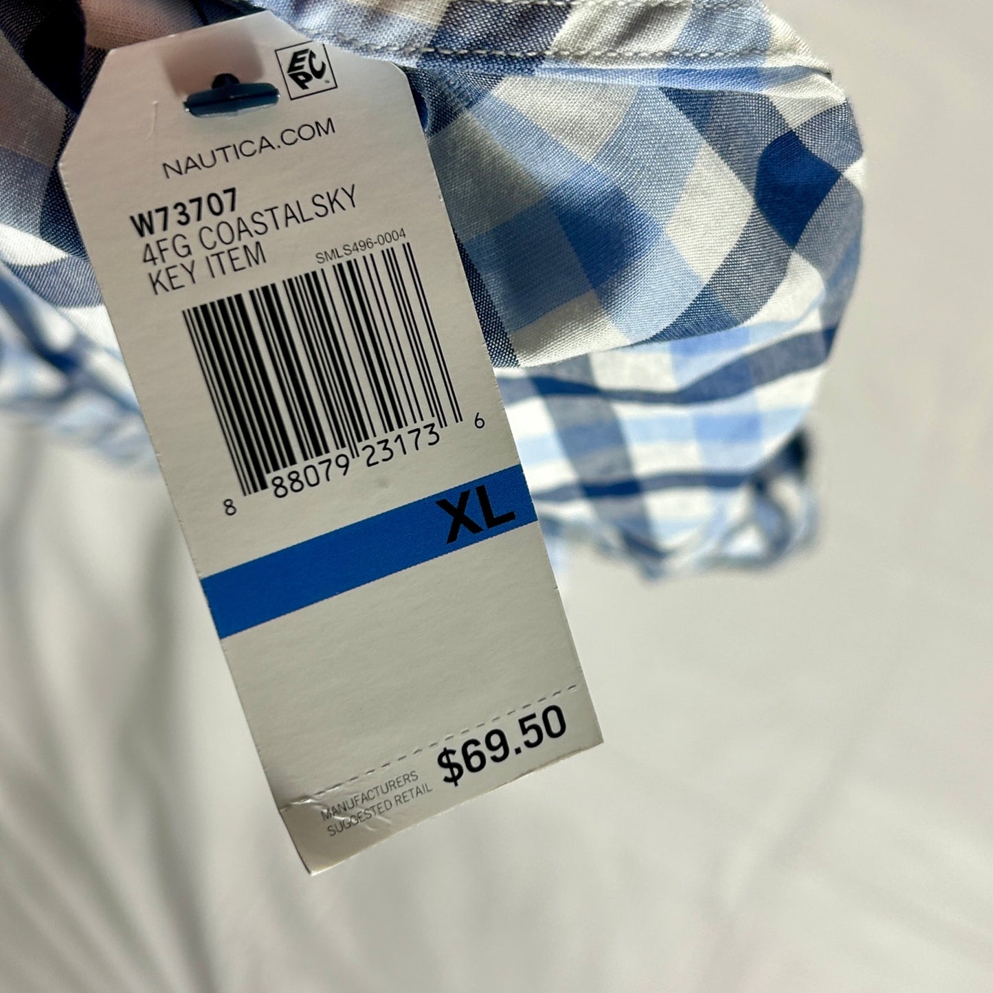 Nautica Classic Fit Plaid Button Down Shirt Size XL | Blue & White Stretch