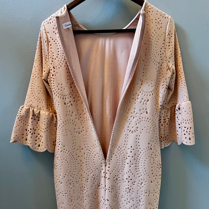 Calvin Klein Blush Pink Laser Cut Eyelet Dress Size 8