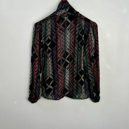 NICOLA Multicolor Geometric Chiffon Tie Neck Long Sleeve Blouse Size 8 Polyester