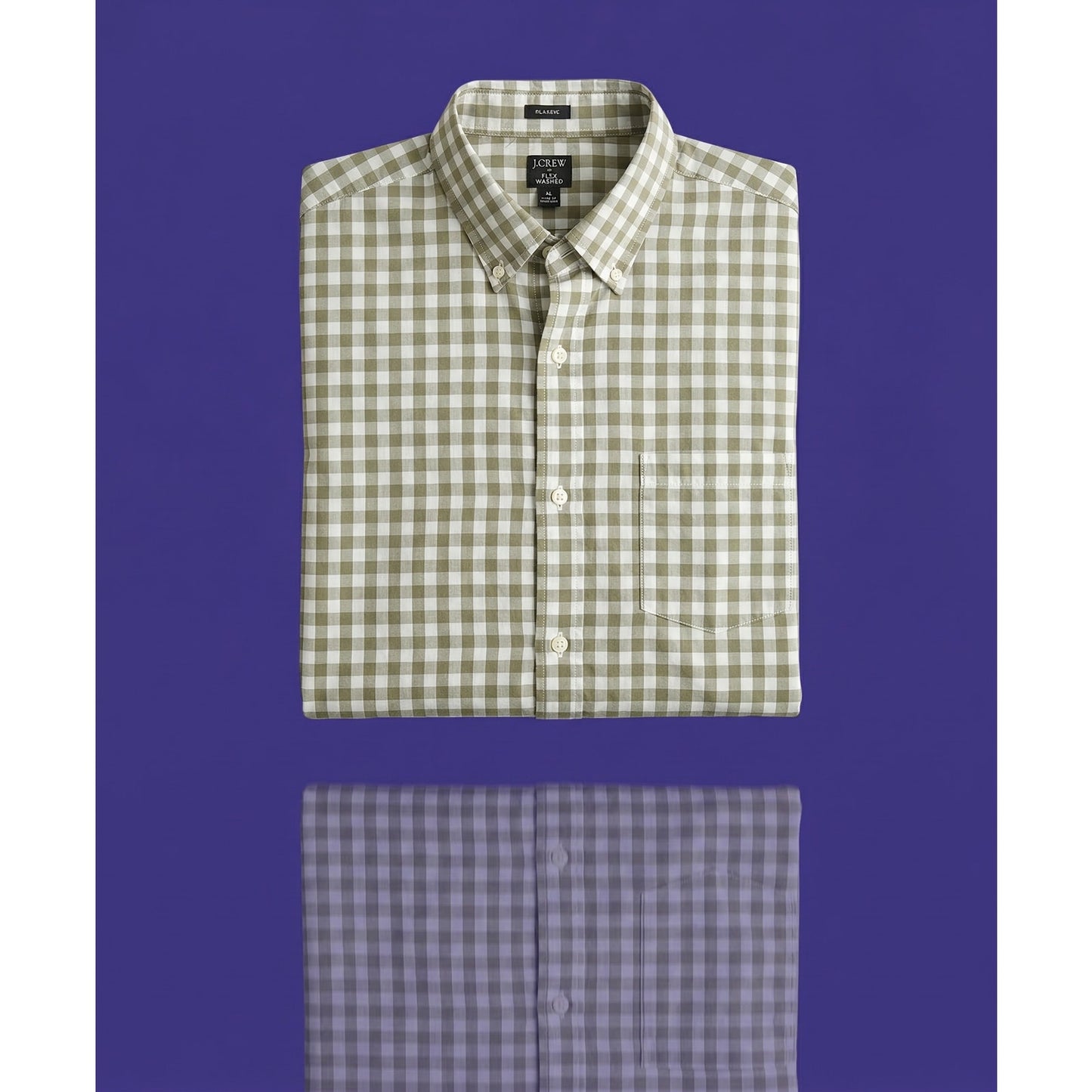 J.CREW Men's Flex Washed Gingham Button Down Shirt - XL Classic Fit - Tan & White