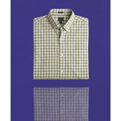 J.CREW Men's Flex Washed Gingham Button Down Shirt - XL Classic Fit - Tan & White